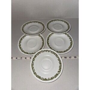 Set of 5 Vtg Corelle by Corning Spring Blossom Green Crazy Daisy Saucers